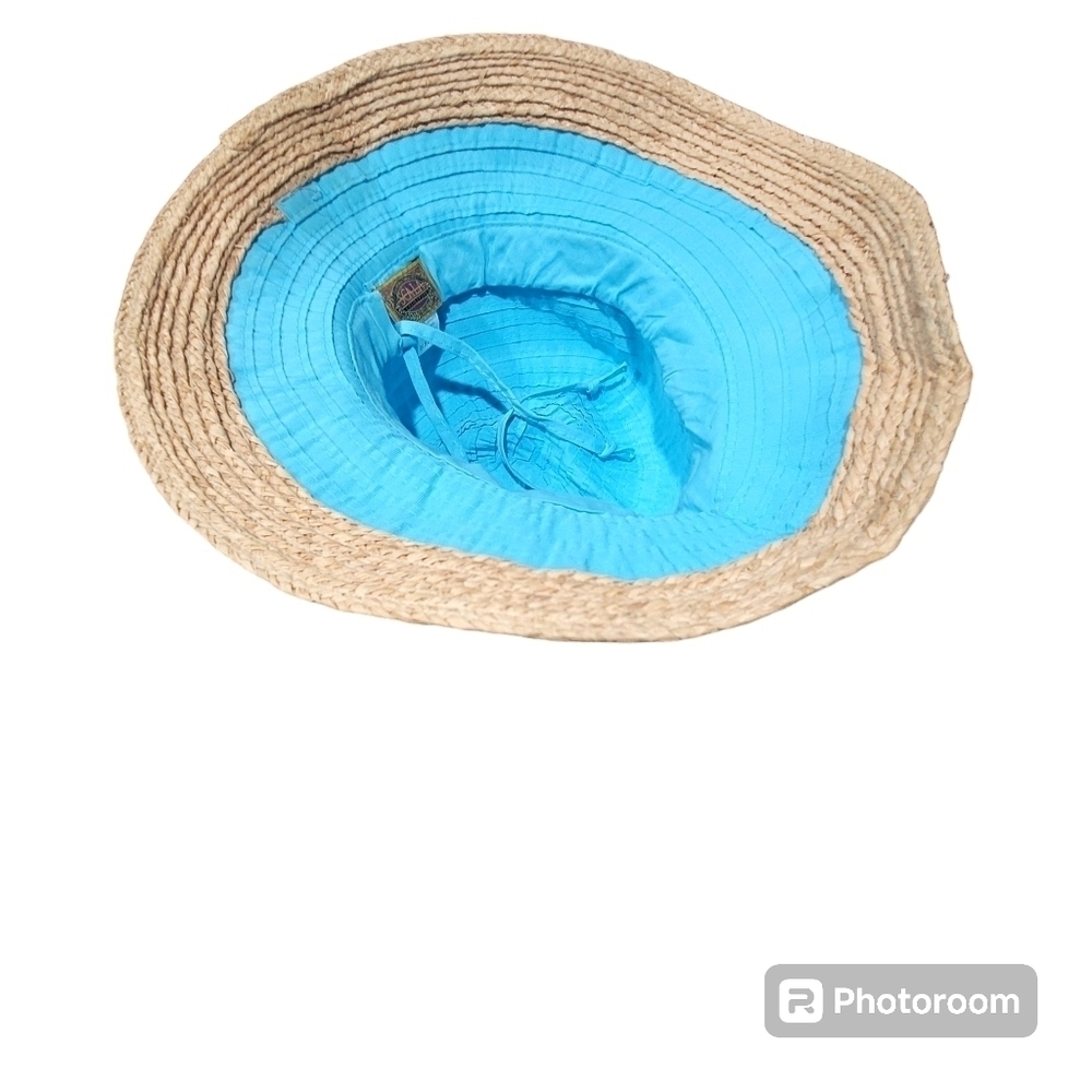 Scala One Size Aqua Beach Hat With Straw Bow - image 3
